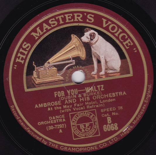 Ambrose And His Orchestra – For You / Me (HMV 1931) 10" shellac VG/-