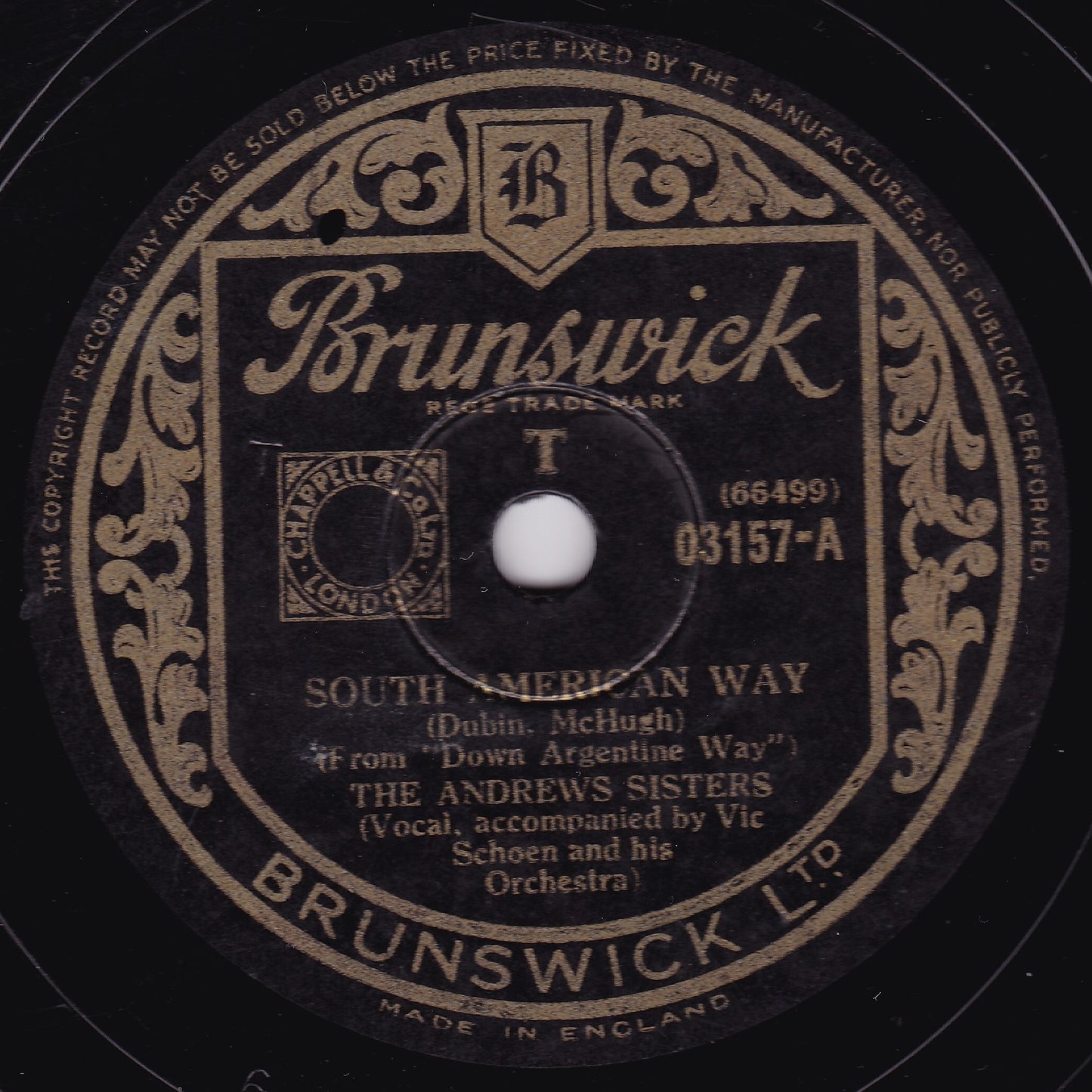 The Andrews Sisters – South American Way (Brunswick 1941) 10" shellac VG/-