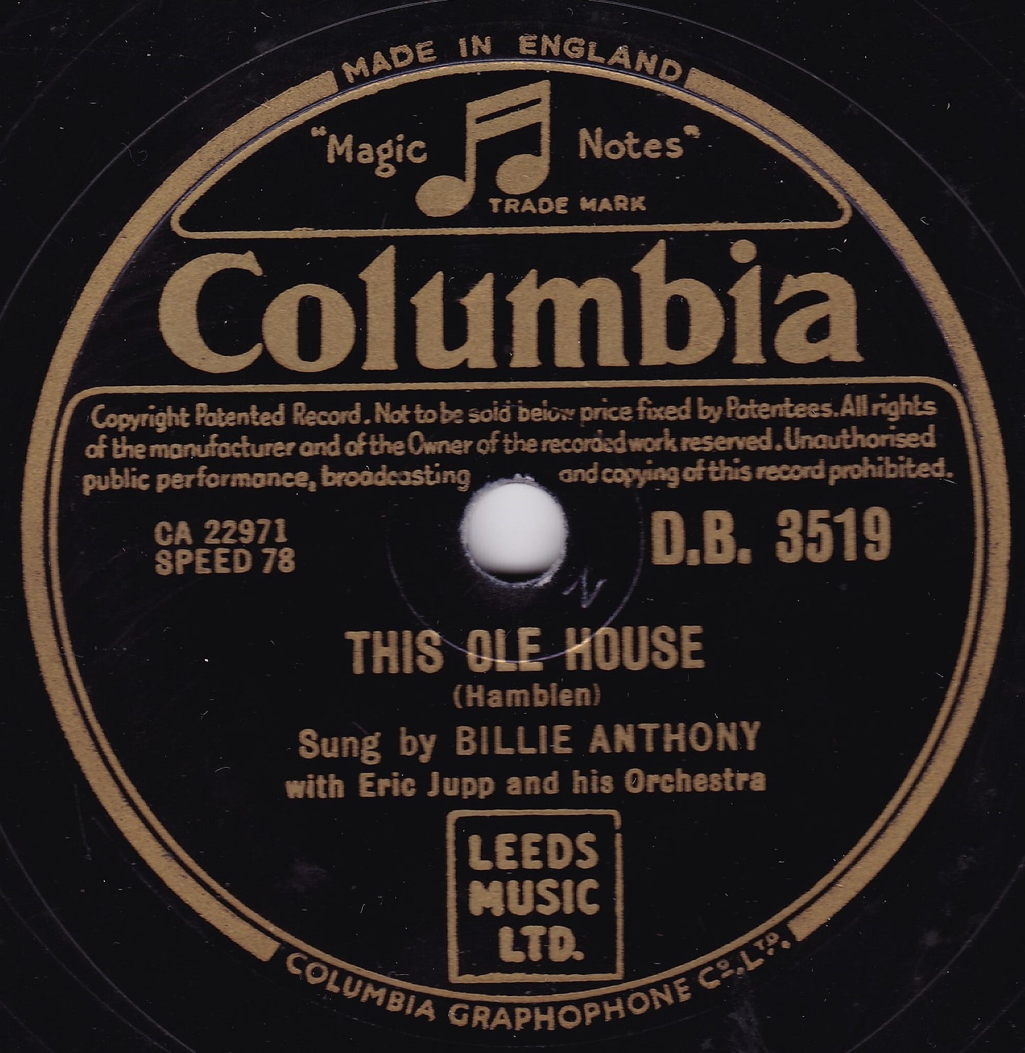 Billie Anthony – This Ole House / Oh, What A Dream (1954) 10" shellac VG/-