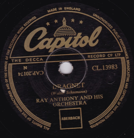 Ray Anthony And His Orchestra – Dragnet / Bye Bye Baby (1953) 10" shellac VG/-