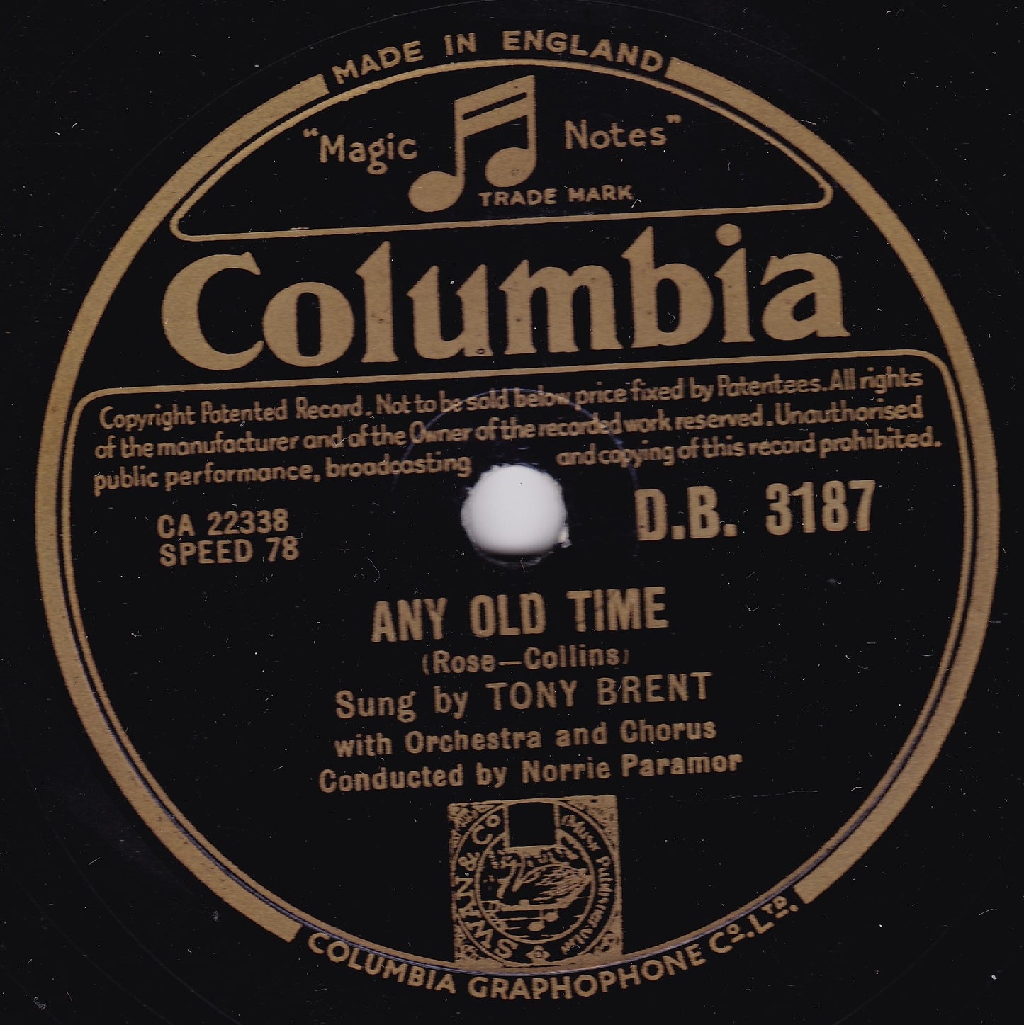 Tony Brent - Any Old Time / Make It Soon (Columbia 1952) 10" shellac VG/-