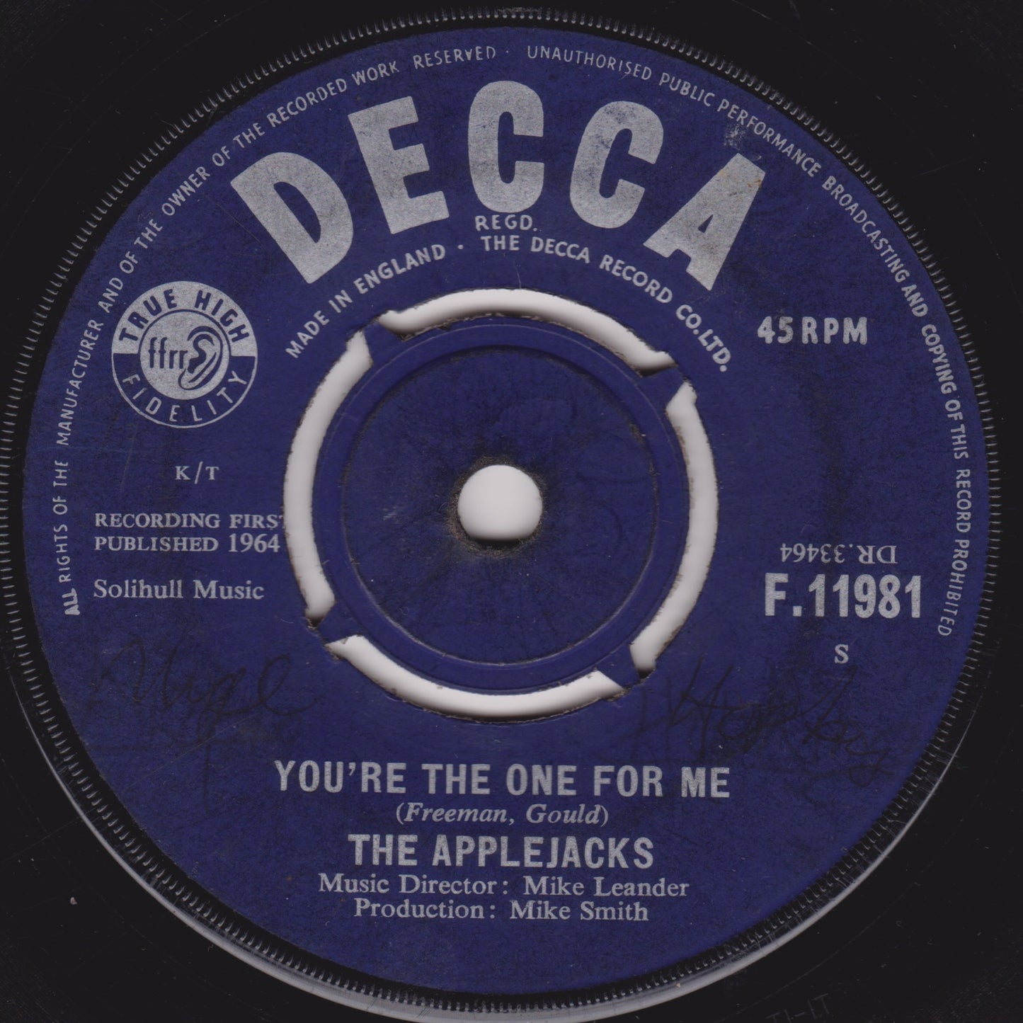 The Applejacks – Three Little Words (I Love You) (Decca 1964) 7" vinyl single G+/-