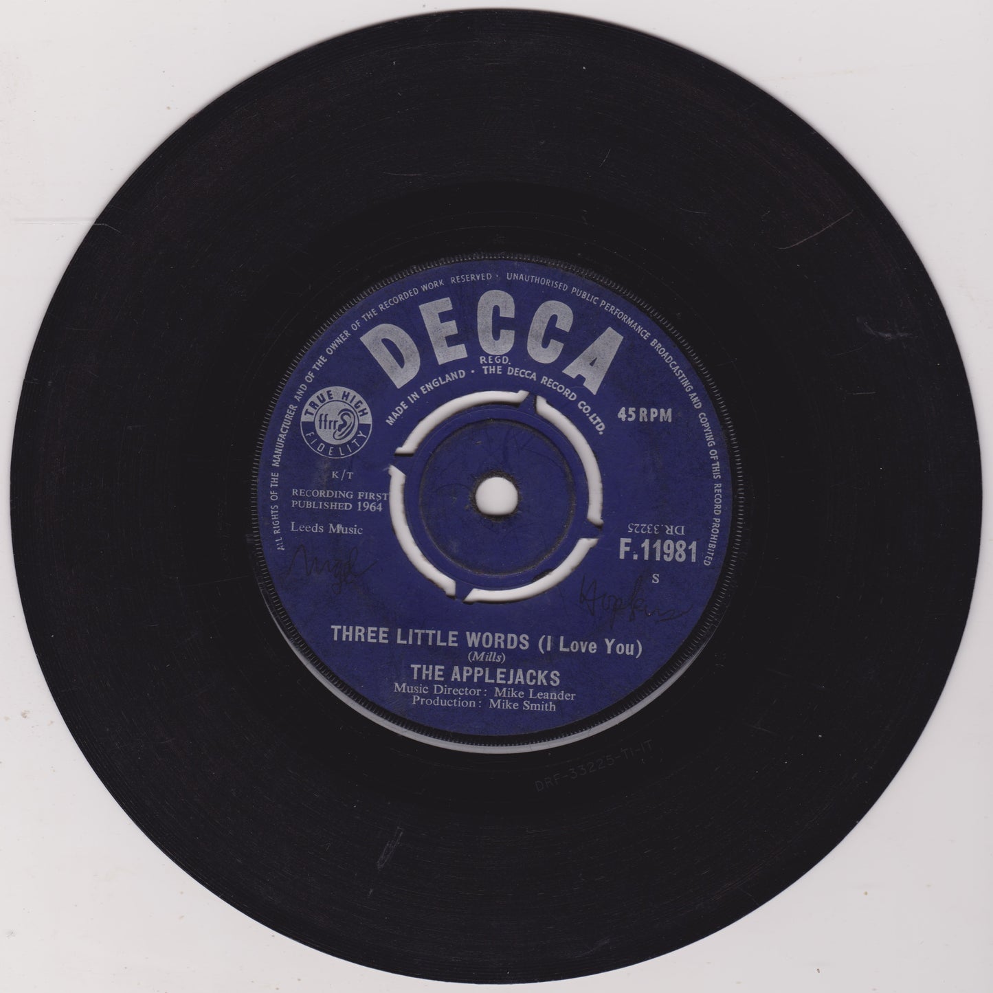 The Applejacks – Three Little Words (I Love You) (Decca 1964) 7" vinyl single G+/-