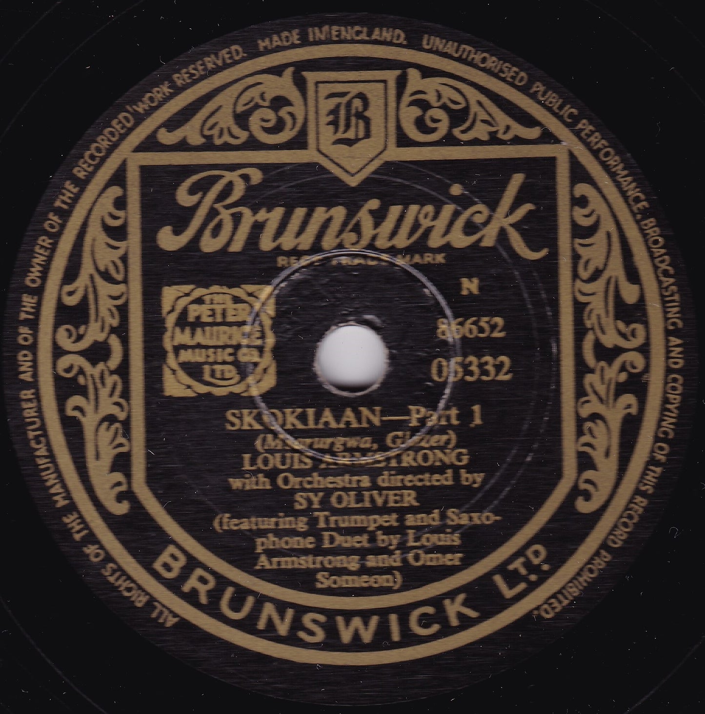 Louis Armstrong – Skokiaan (Brunswick 1954) 10" shellac VG/-