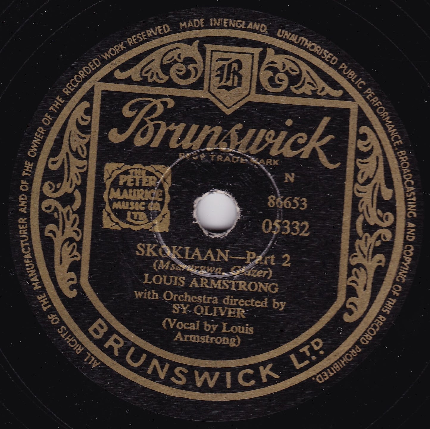 Louis Armstrong – Skokiaan (Brunswick 1954) 10" shellac VG/-