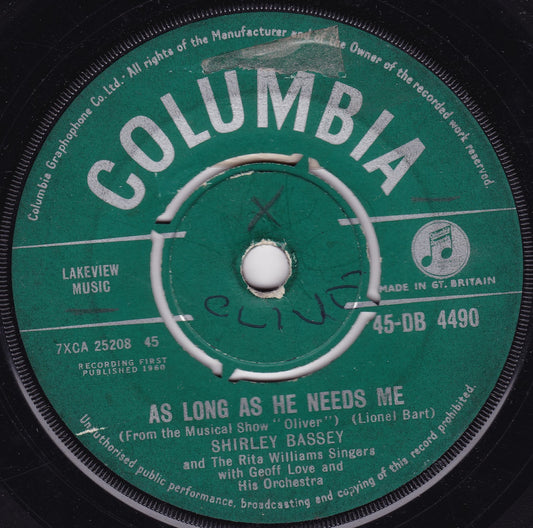 Shirley Bassey - As Long As He Needs Me (Columbia 1960) 7" vinyl single VG/-