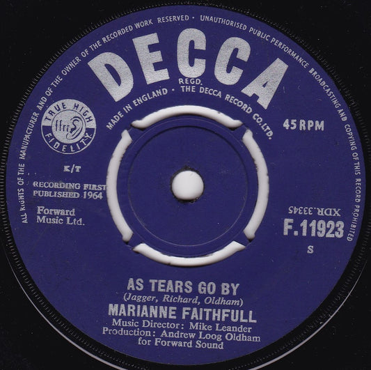 Marianne Faithfull – As Tears Go By (Decca 1964) 7" vinyl single G+/-