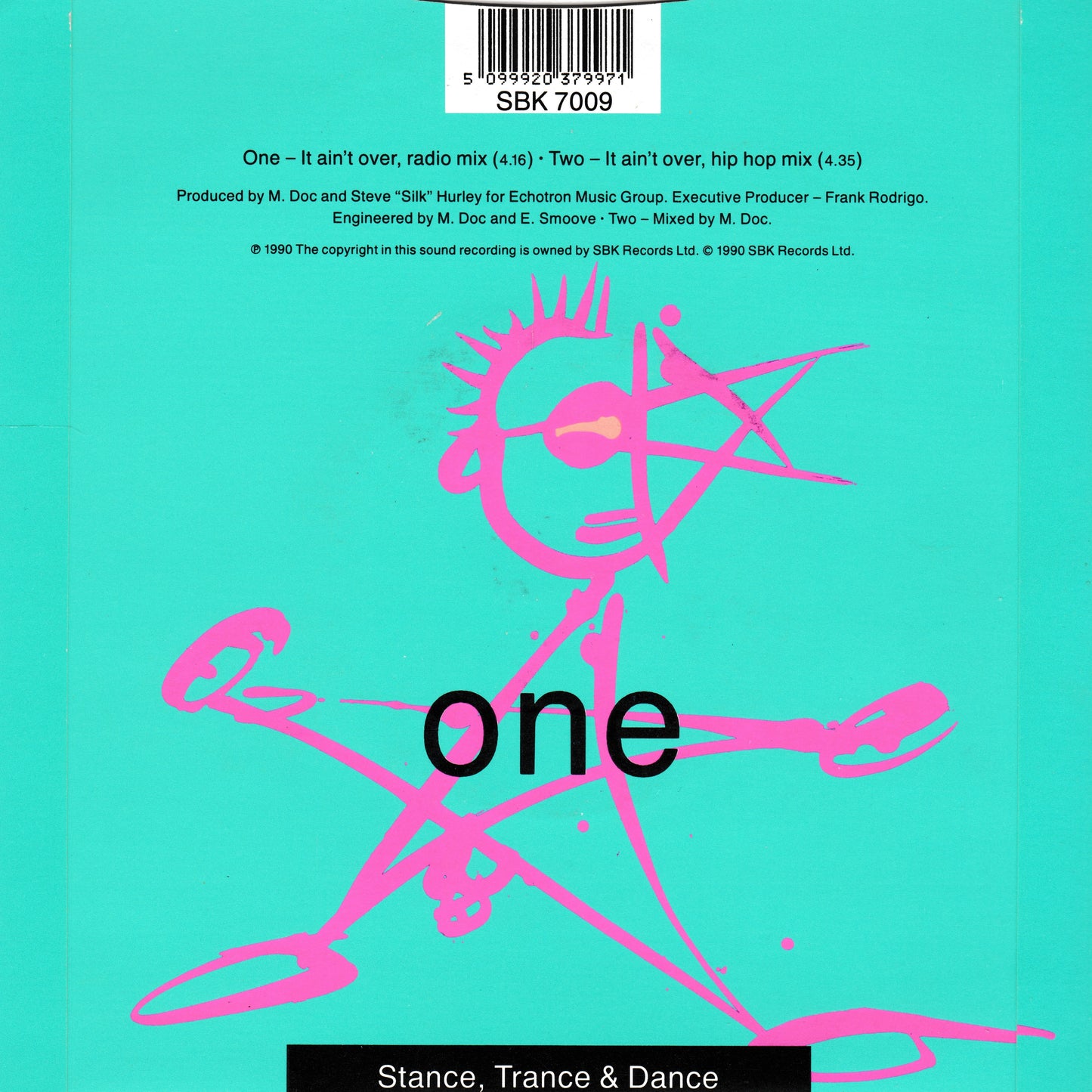 Single cover with pink abstract design and text on a teal background