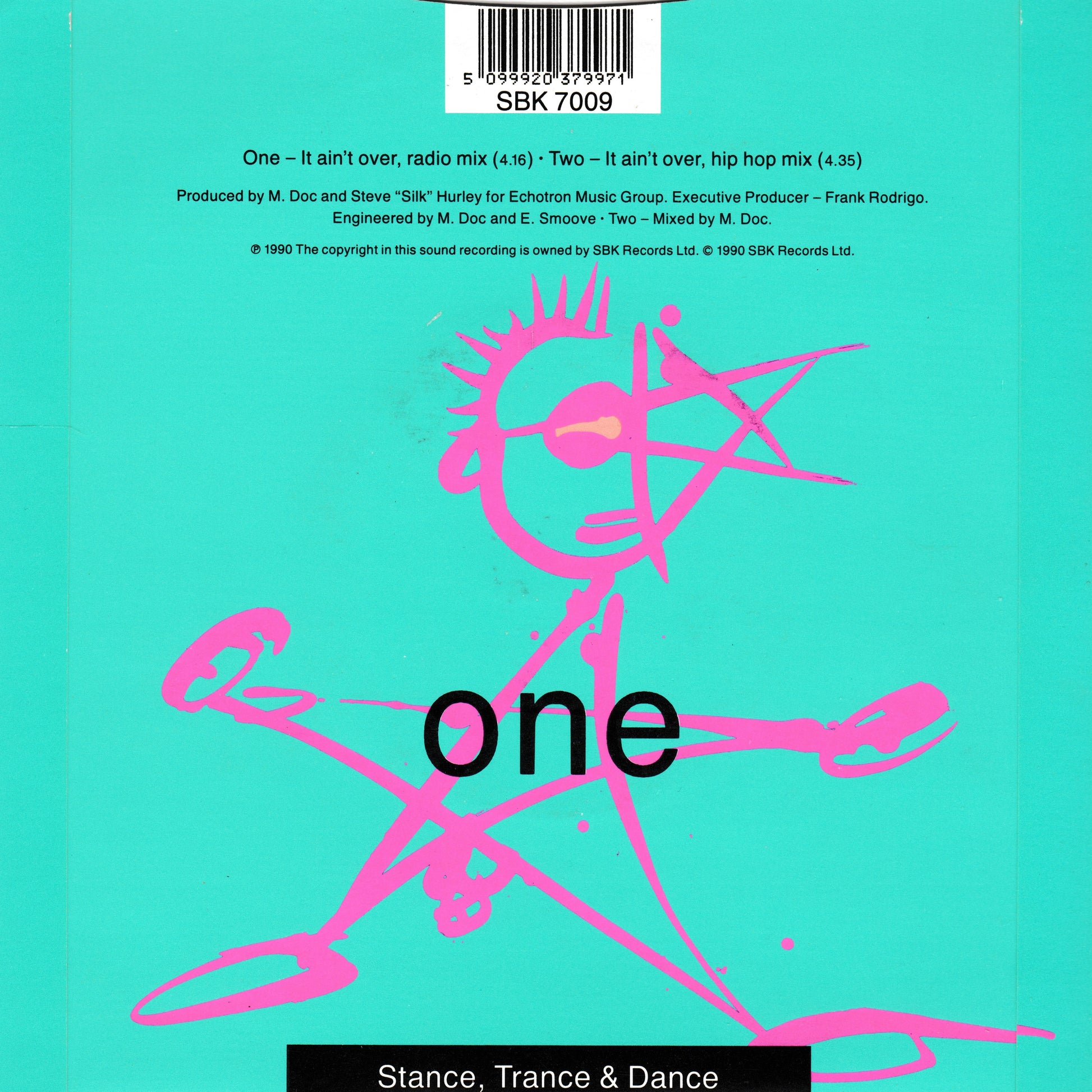 Single cover with pink abstract design and text on a teal background