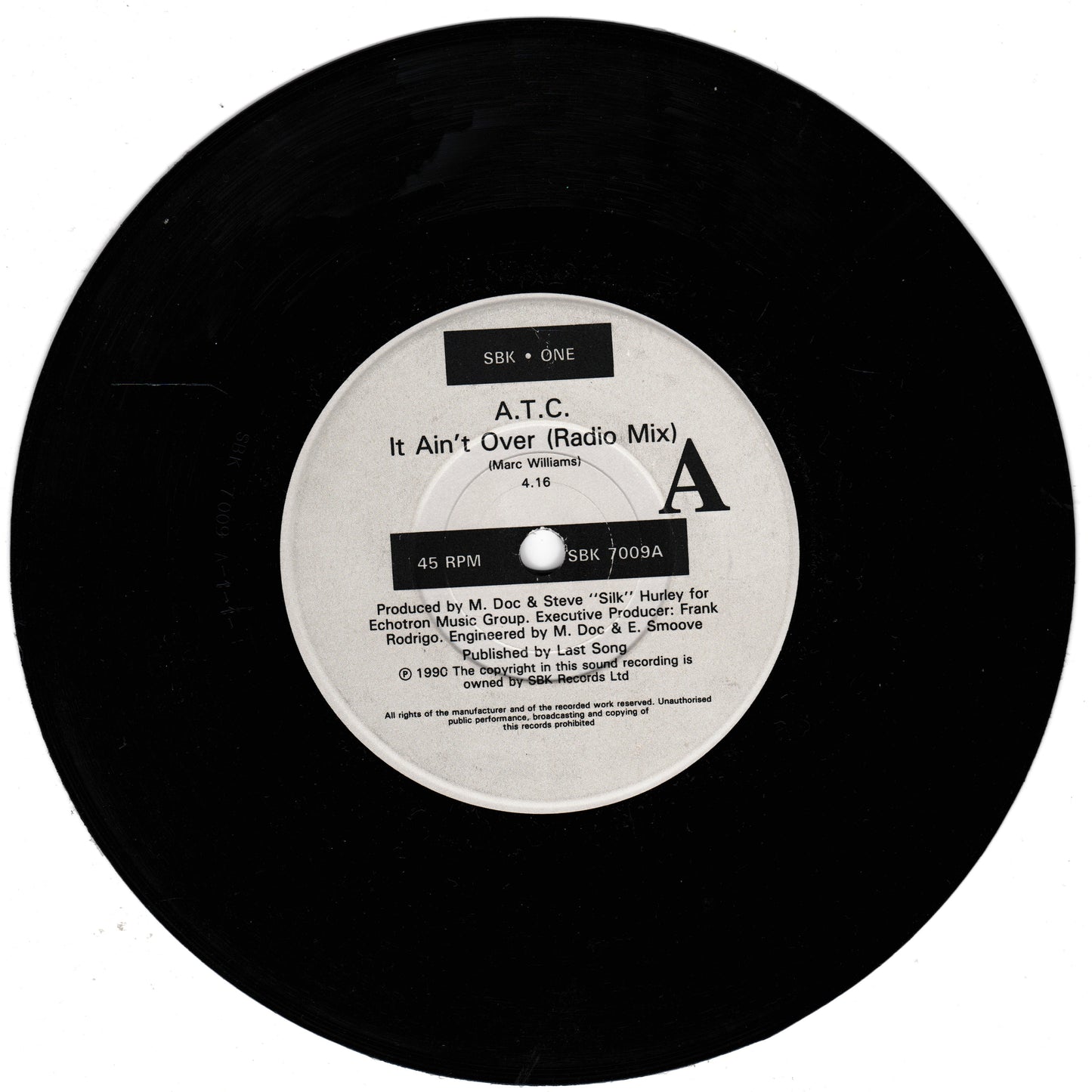 Vinyl record label with text and branding
