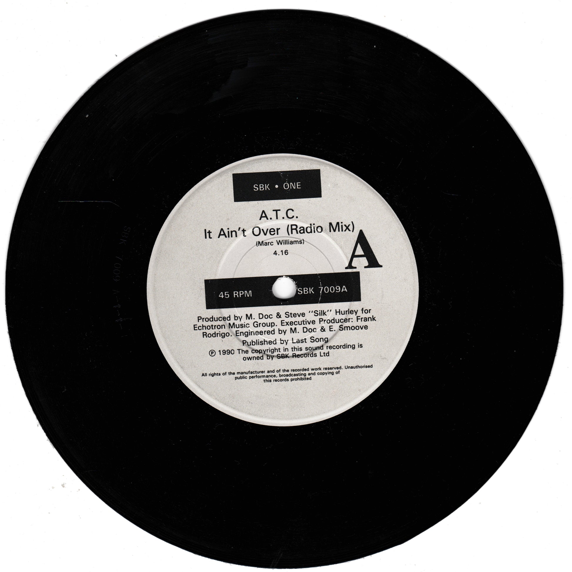 Vinyl record label with text and branding
