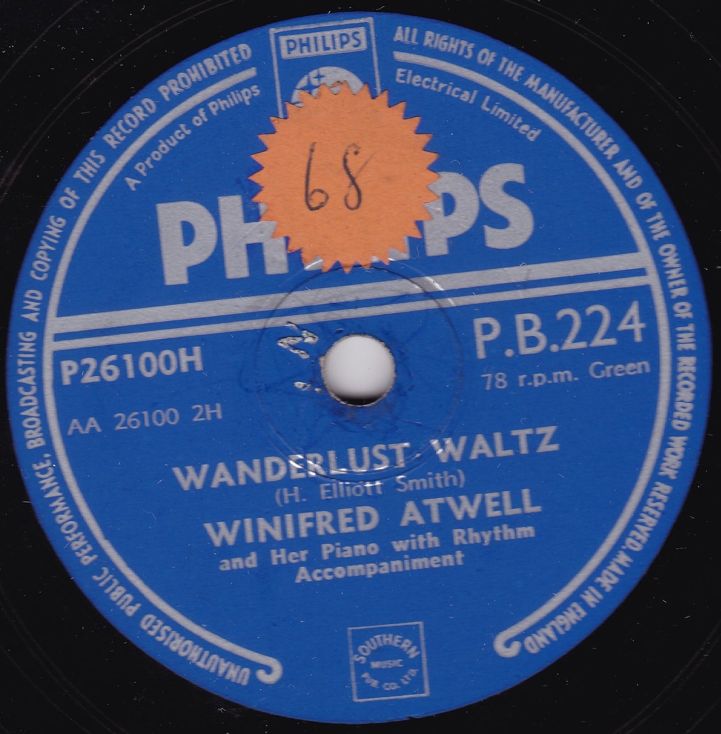 Winifred Atwell - Boogamba / Wanderlust Waltz (1953) 10" shellac VG/-