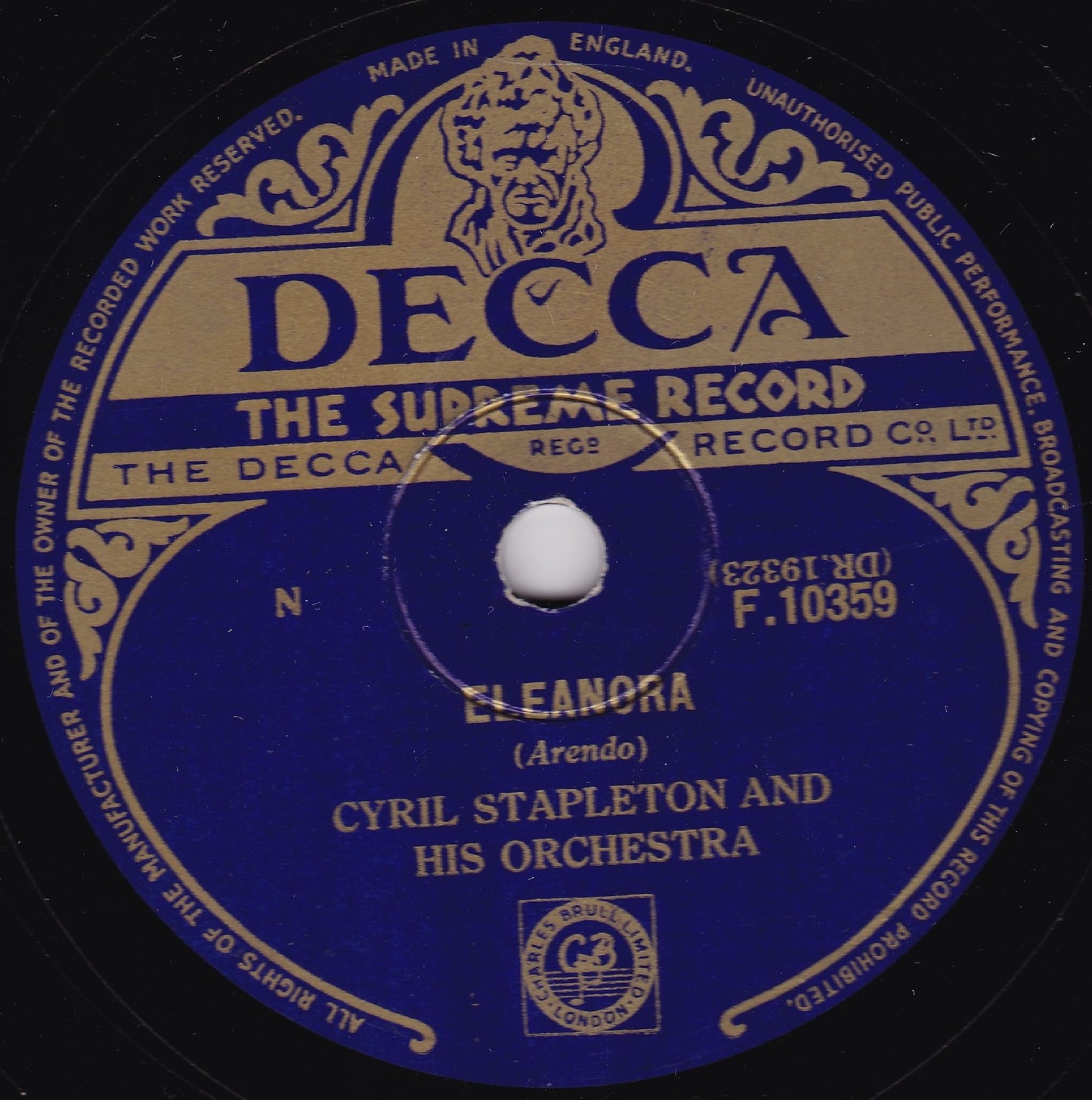 Cyril Stapleton And His Orchestra – Ava / Eleanora (Decca 1954) 10" shellac VG/-