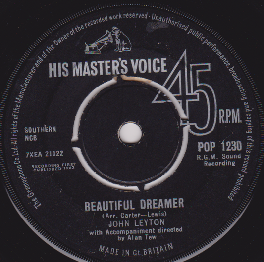 John Leyton - Beautiful Dreamer (HMV 1963) 7" vinyl single VG/-