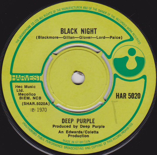 Deep Purple – Black Night (Harvest 1970) 7" vinyl single G+/-