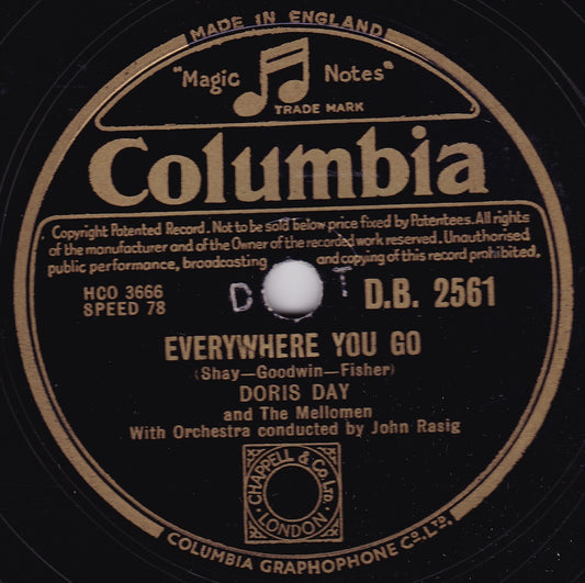 Doris Day – Everywhere You Go / Again (Columbia 1949) 10" shellac VG/-