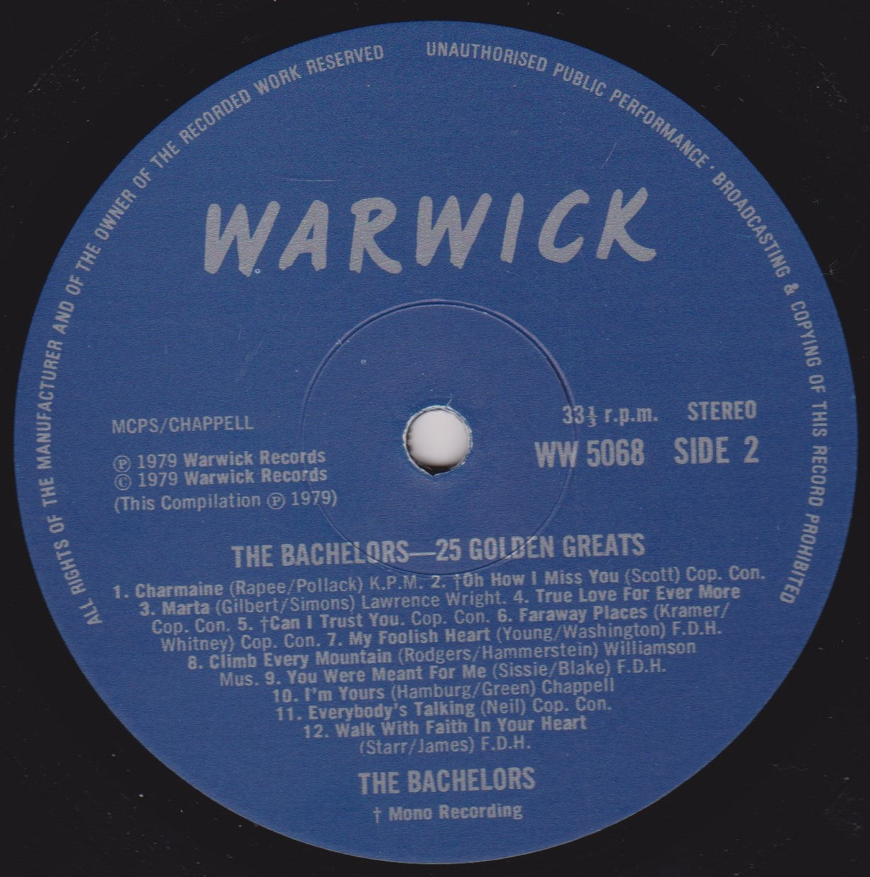 The Bachelors – 25 Golden Greats (Warwick 1979) 12" vinyl LP VG/VG