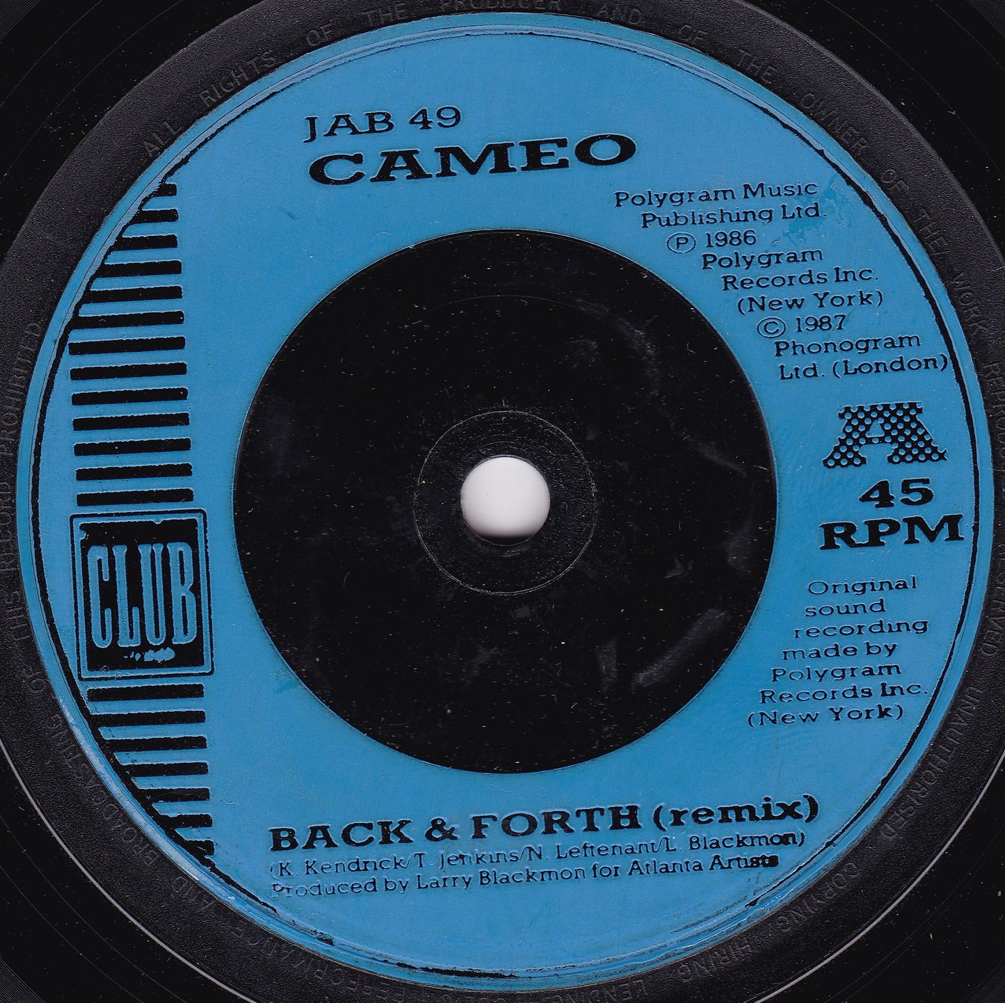 Cameo - Back & Forth (Club 1987) 7" vinyl single G+/-