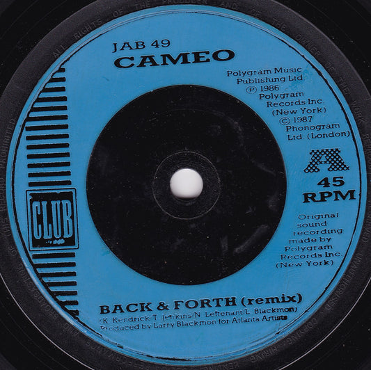 Cameo - Back & Forth (Club 1987) 7" vinyl single G+/-