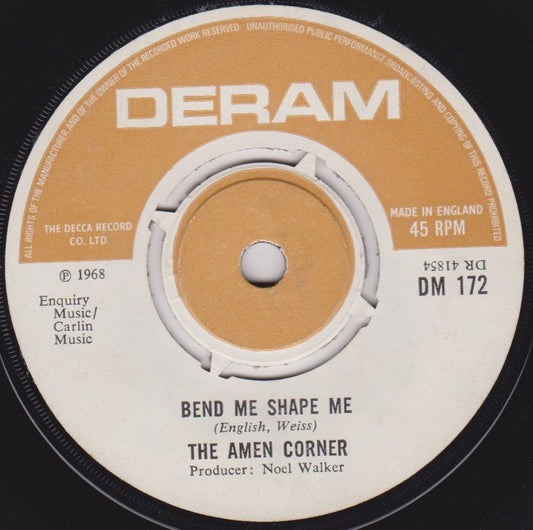 The Amen Corner ‎– Bend Me Shape Me (Deram 1968) 7" vinyl single VG/-