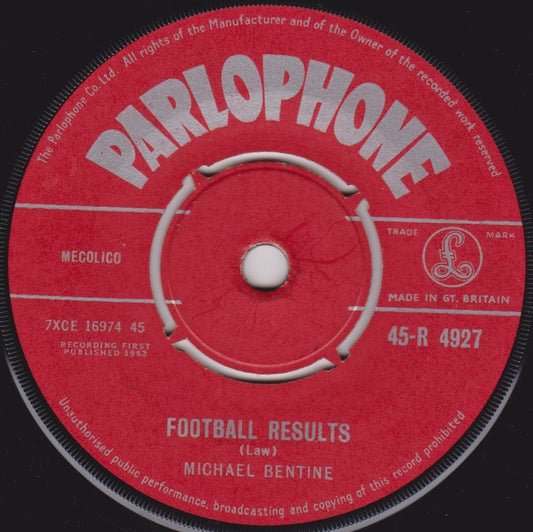 Michael Bentine – Football Results (Parlophone 1962) 7" vinyl single VG/-