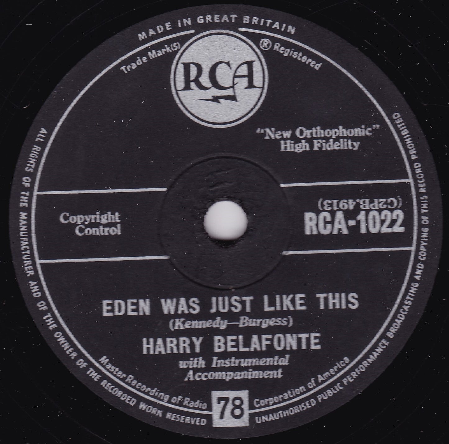 Harry Belafonte ‎– Mary's Boy Child/Eden Was Just Like This (1957) 10" shellac G+