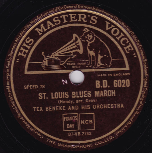 Tex Beneke And His Orchestra – St. Louis Blues March (HMV 1948) 10" shellac VG/-