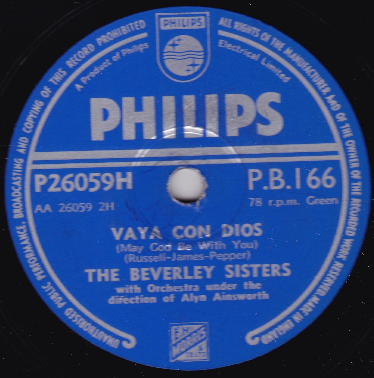 The Beverley Sisters – Poppa Piccolino / Vaya Con Dios (1953) 10" shellac VG/-