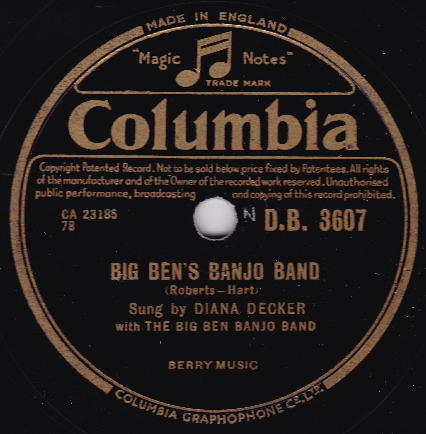 Diana Decker With The Big Ben Banjo Band - Big Ben's Banjo Band 10" shellac VG/-