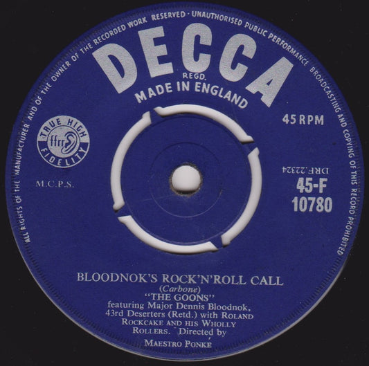 The Goons – Bloodnok's Rock'n'Roll Call (Decca) 7" vinyl single G+/-