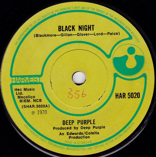 Deep Purple – Black Night (Harvest 1970) 7" vinyl single G/-