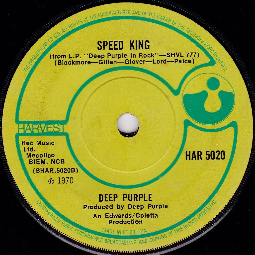 Deep Purple – Black Night (Harvest 1970) 7" vinyl single G/-