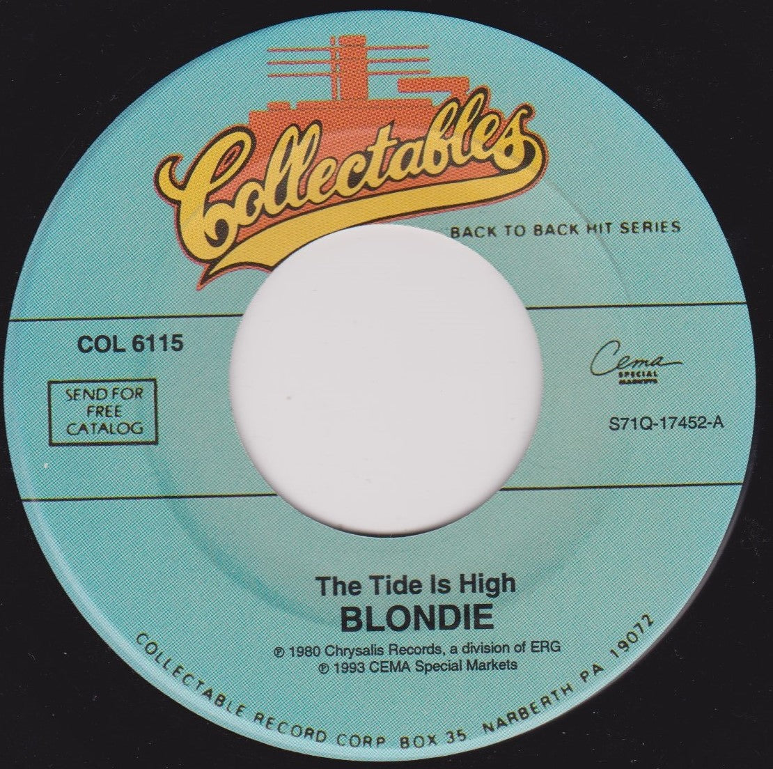 Blondie – The Tide Is High / Heart Of Glass 7" vinyl single US VG/- jukebox