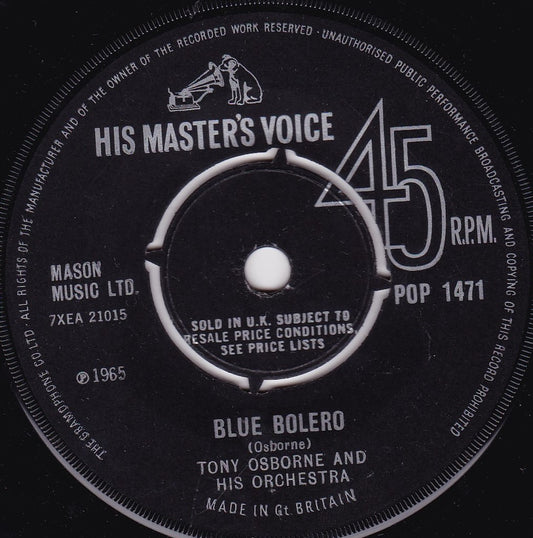 Tony Osborne And His Orchestra ‎– Blue Bolero (HMV 1965) 7" vinyl single VG/-