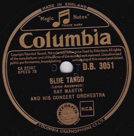 Ray Martin - Blue Tango / Unforgettable (Columbia 1952) 10" shellac VG/-