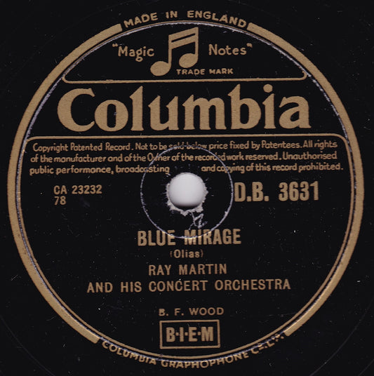 Ray Martin - Blue Mirage / The Elephants' Tango (Columbia 1955) 10" shellac G+/-