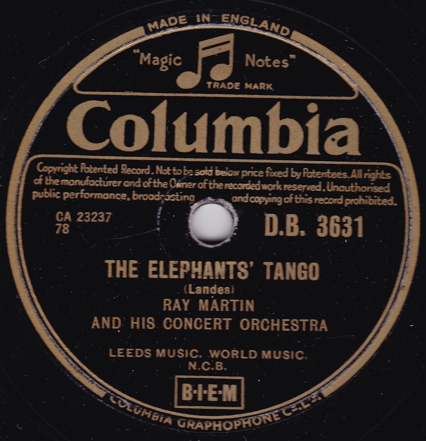 Ray Martin - Blue Mirage / The Elephants' Tango (Columbia 1955) 10" shellac G+/-