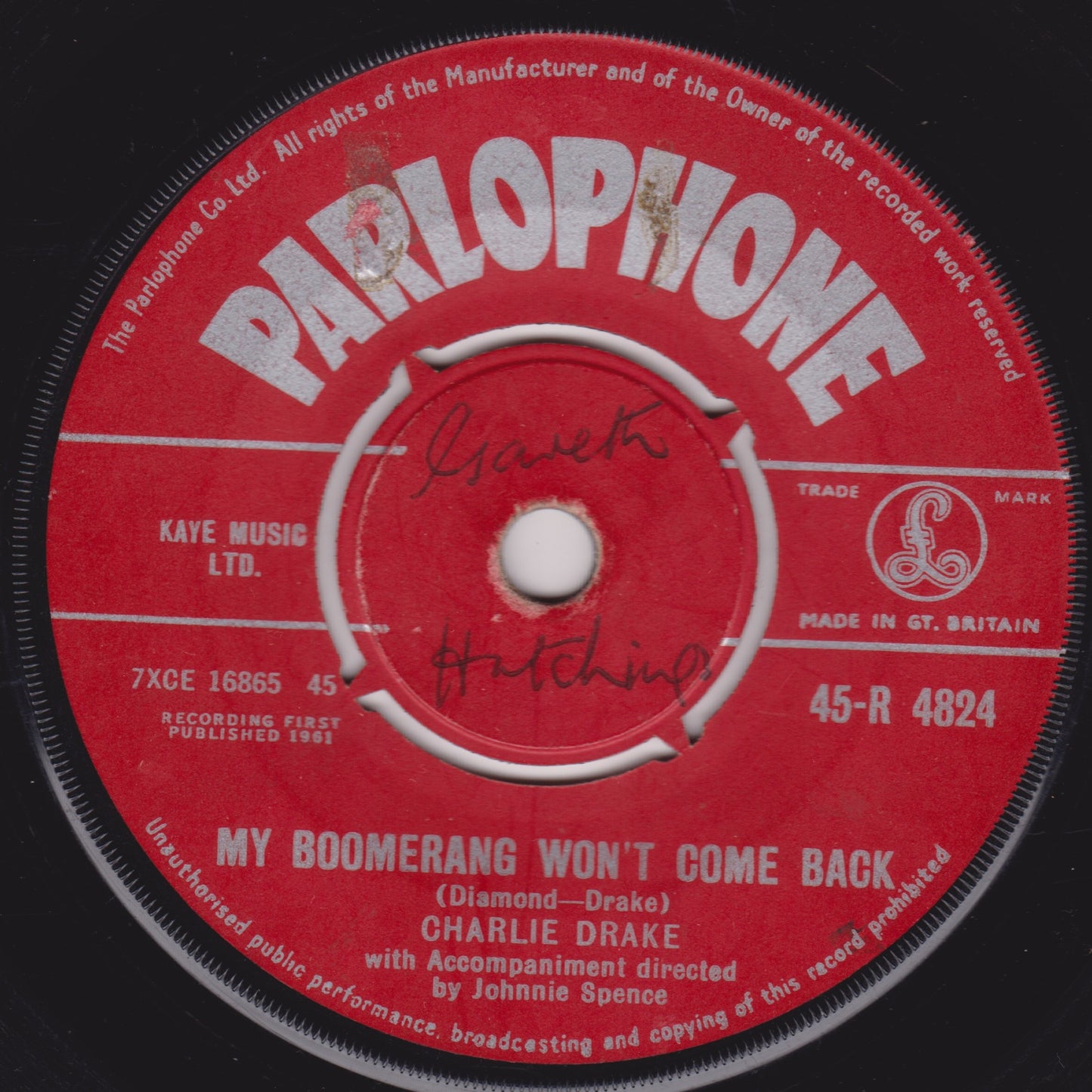 Charlie Drake ‎– My Boomerang Won't Come Back (Parlophone 1961) 7" vinyl single G+/-
