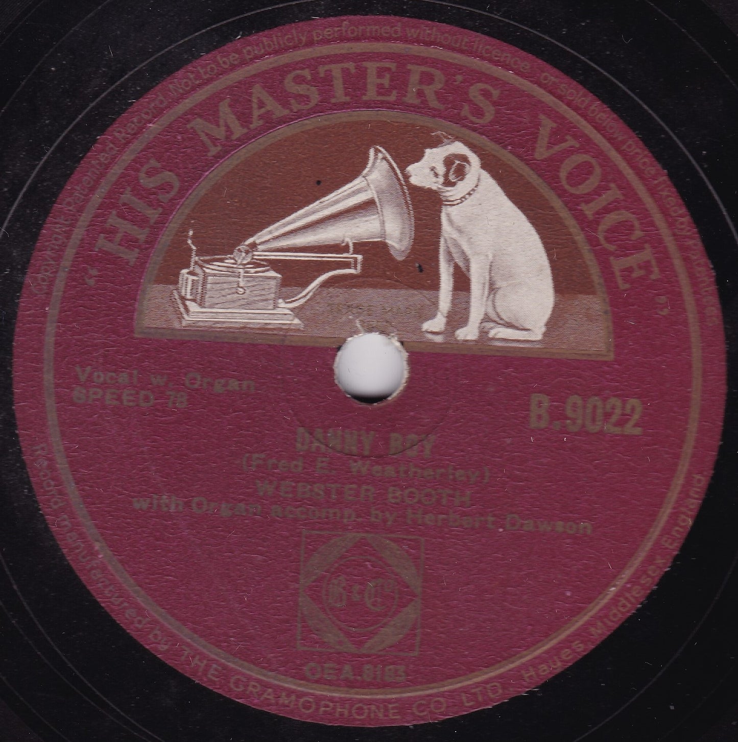 Webster Booth - Bless This House / Danny Boy (HMV 1940) 10" shellac VG/-