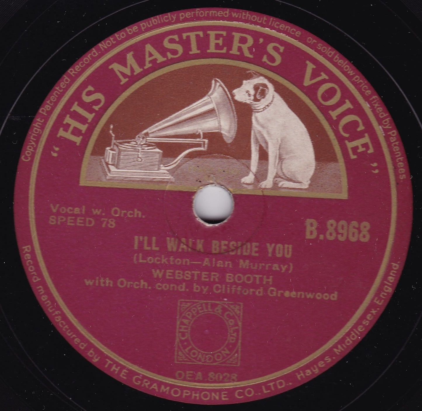 Webster Booth - Macushla / I'll Walk Beside You (HMV 1939) 10" shellac VG/-