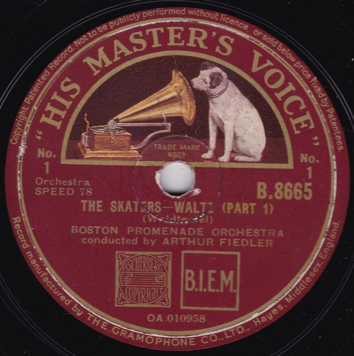 Boston Promenade Orchestra - The Skaters (1937) 10" shellac VG/-