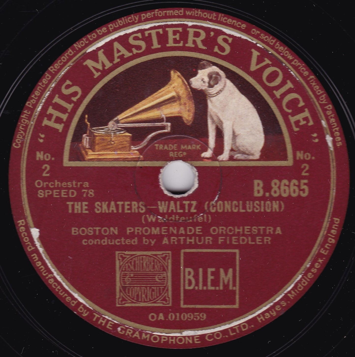 Boston Promenade Orchestra - The Skaters (1937) 10" shellac VG/-