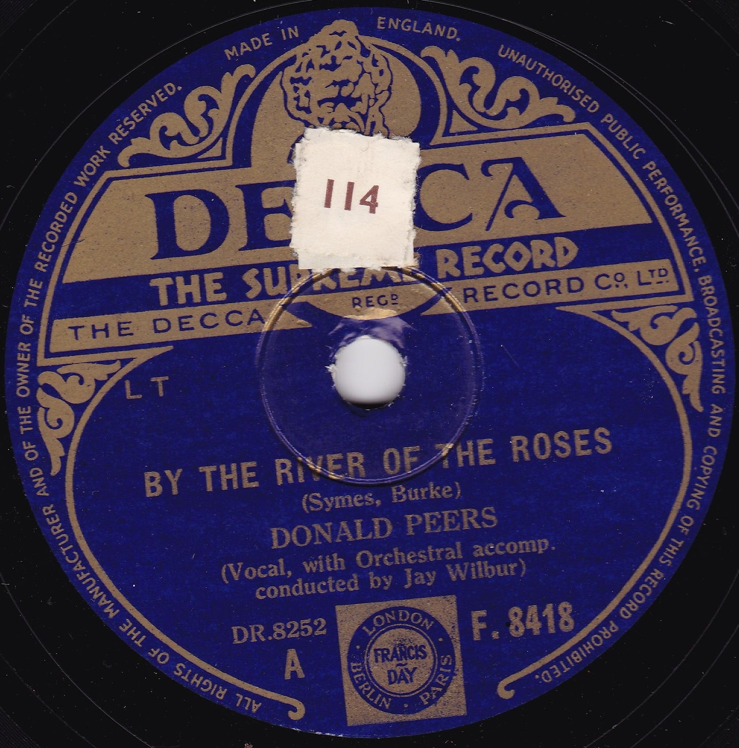 Donald Peers – By The River Of The Roses (Decca) 10" shellac VG/-