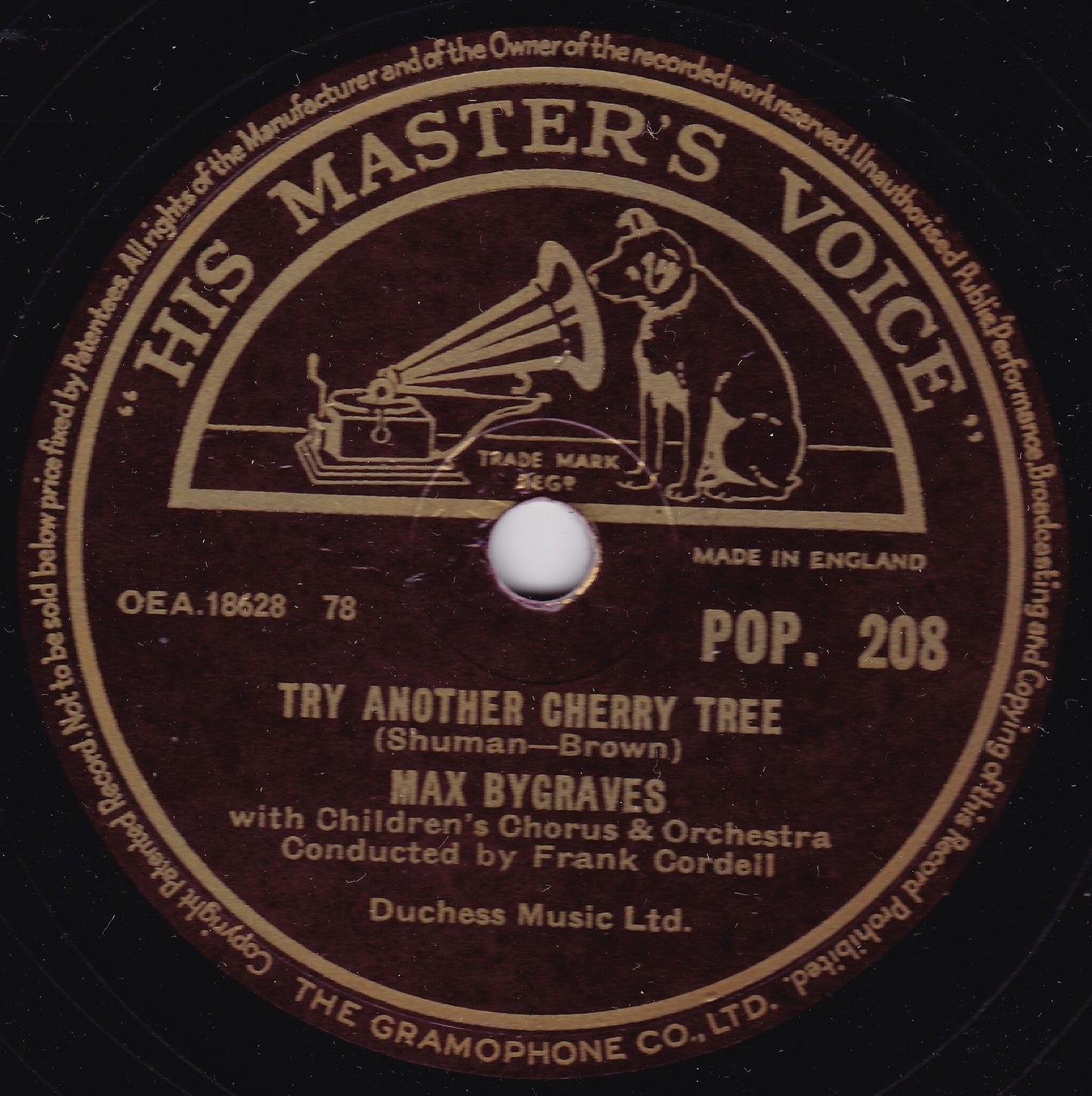 Max Bygraves ‎– Seventeen Tons / Try Another Cherry Tree (1956) 10" shellac VG/-