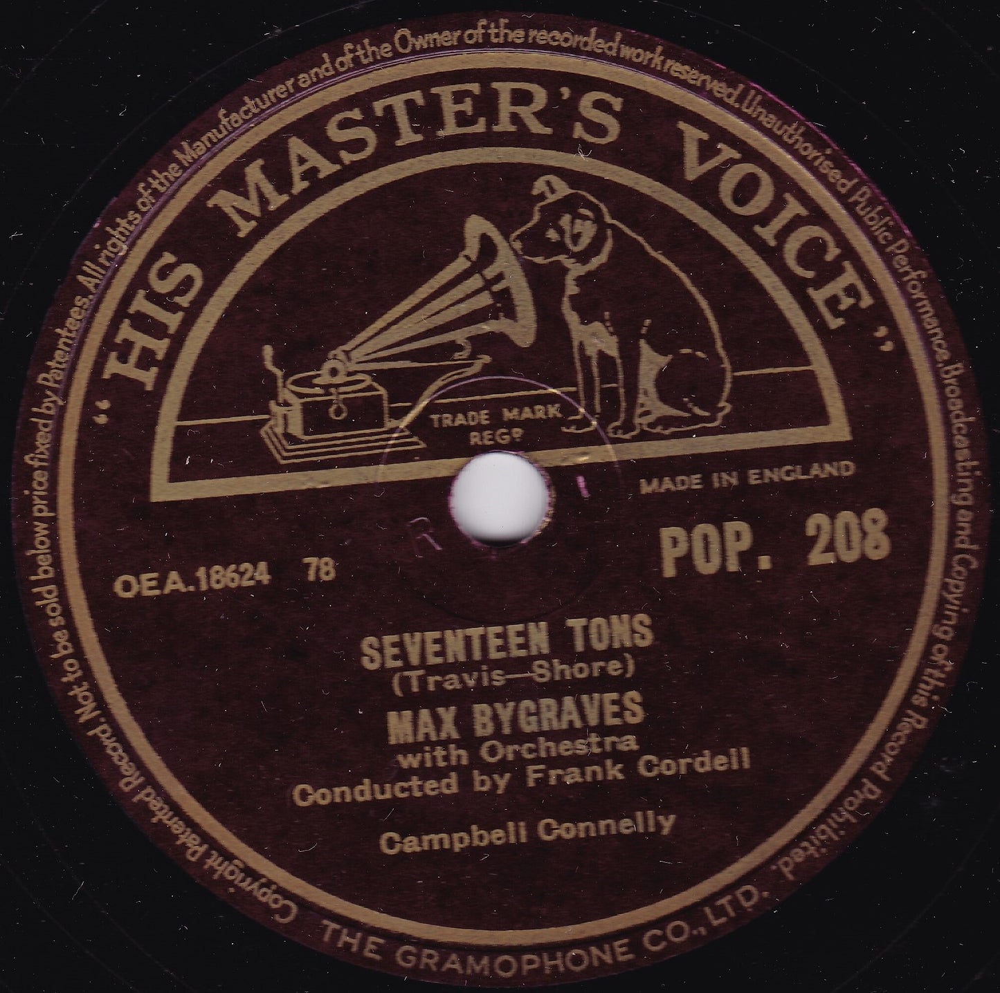 Max Bygraves ‎– Seventeen Tons / Try Another Cherry Tree (1956) 10" shellac VG/-