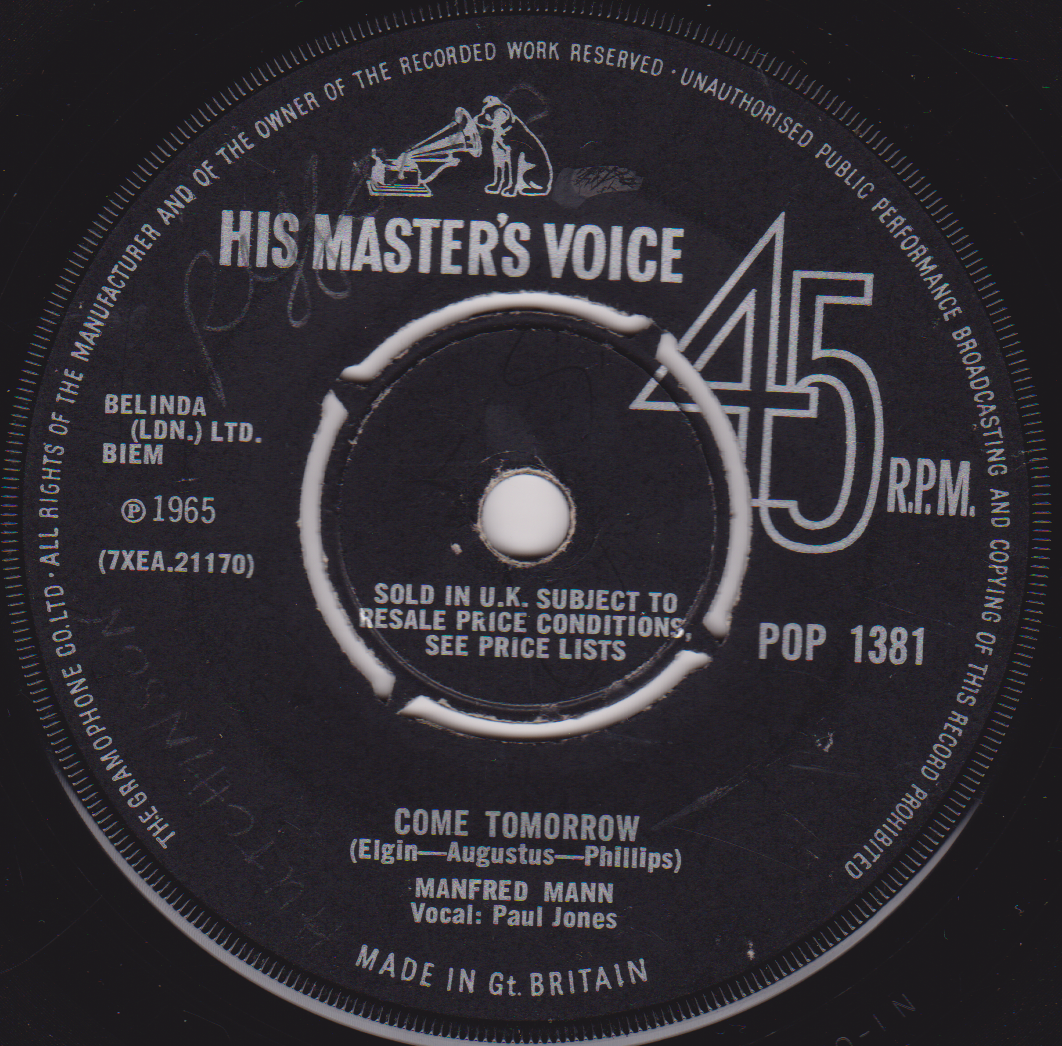 Record label from a vinyl record with 'His Master's Voice' branding.