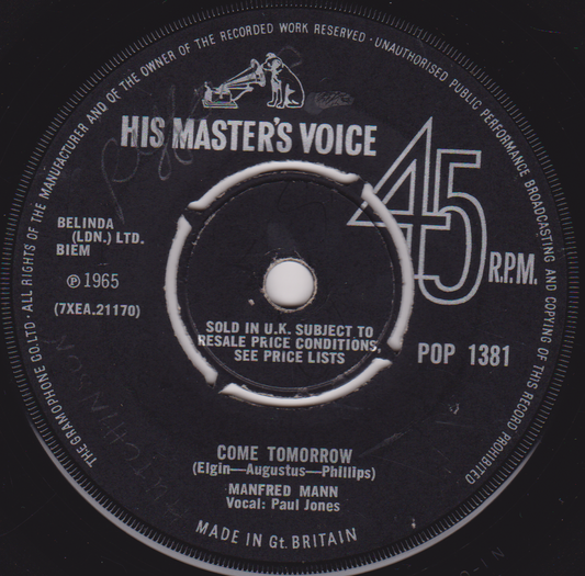 Record label from a vinyl record with 'His Master's Voice' branding.