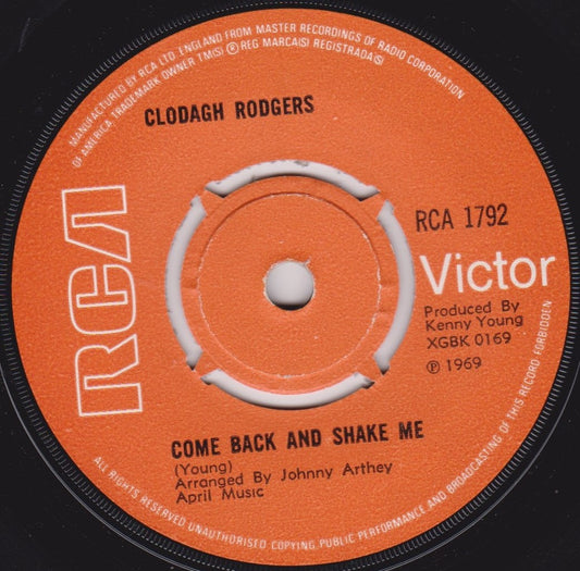 Clodagh Rodgers ‎– Come Back And Shake Me (RCA 1969) 7" vinyl single VG/-