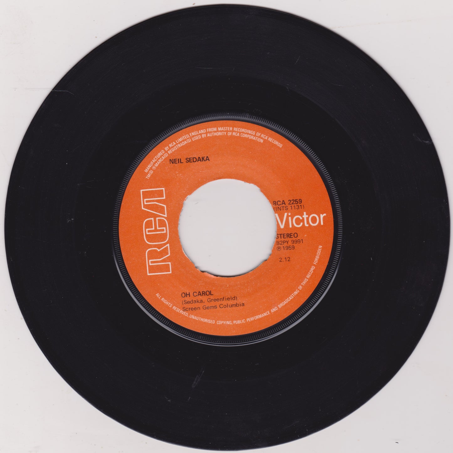 Neil Sedaka – Oh! Carol (RCA 1972) 7" vinyl single G+/- jukebox centre RE
