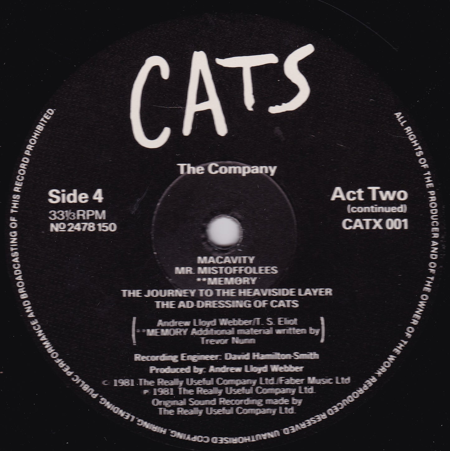 Andrew Lloyd Webber – Cats (Polydor 1981)  2x12" vinyl LP VG/G+